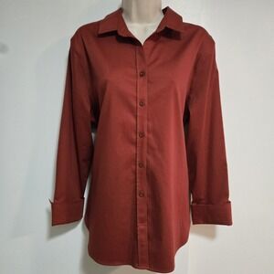 Chico's Size 2.5 (14)  Rust Red Stretch Cotton Blend 3/4 Sleeve Blouse EUC